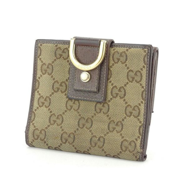 Gucci W Hook Wallet GG Canvas Beige Canvas ~ Leather Auth Used G1429 - Picture 1 of 10